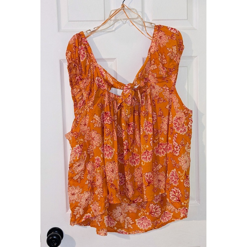 Old Navy Floral Print Peasant Top‎ Tie Back Blouse Plus Size 4X NWOT